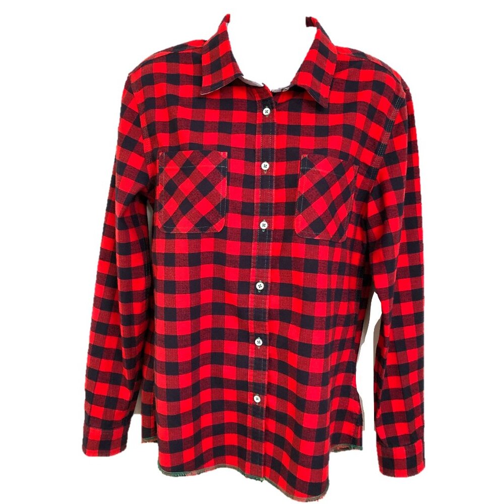Arnold Zimberg Women's Red and Blue Buffalo Plaid Long Sleeve Shirt, Medium